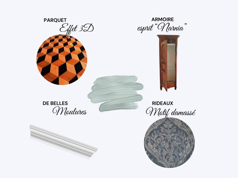 Mobilier et matières de la deuxième chambre du gîte – ouverture mai 2026.