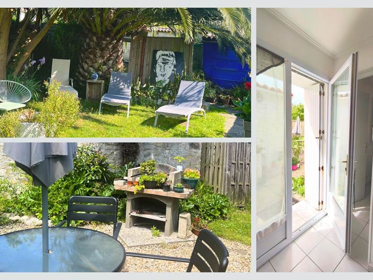 Maison Réthaise 2 : Jardin et barbecue au centre-ville de La Flotte Une ambiance fleurie et conviviale pour vos repas en plein air et vos après-midis farniente à l’ombre du palmier.