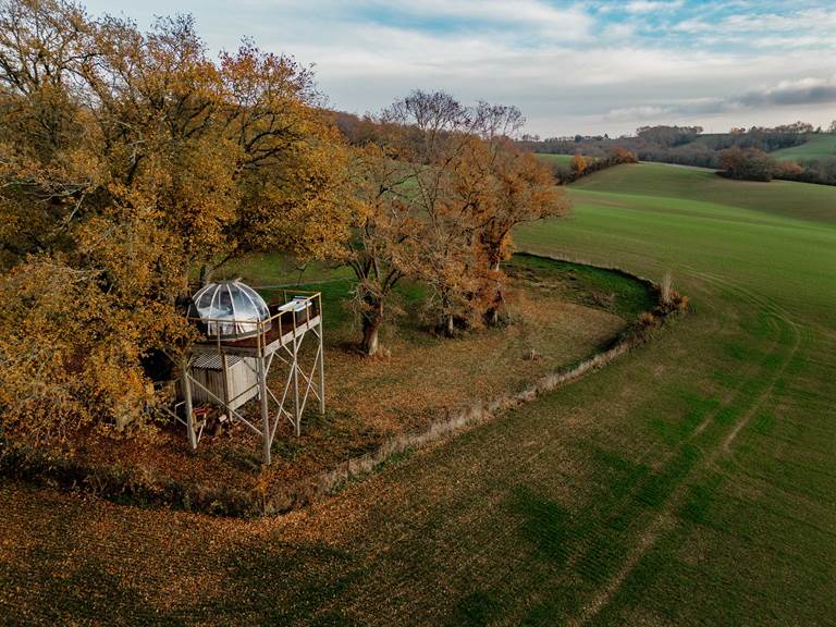 Vue aérienne de la Bulle au sommet du chêne