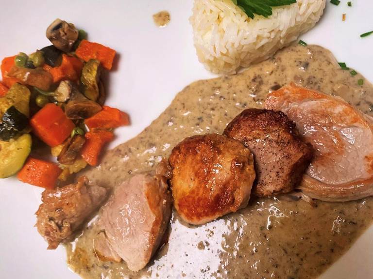 Mignon de porc et sa crème de champignons