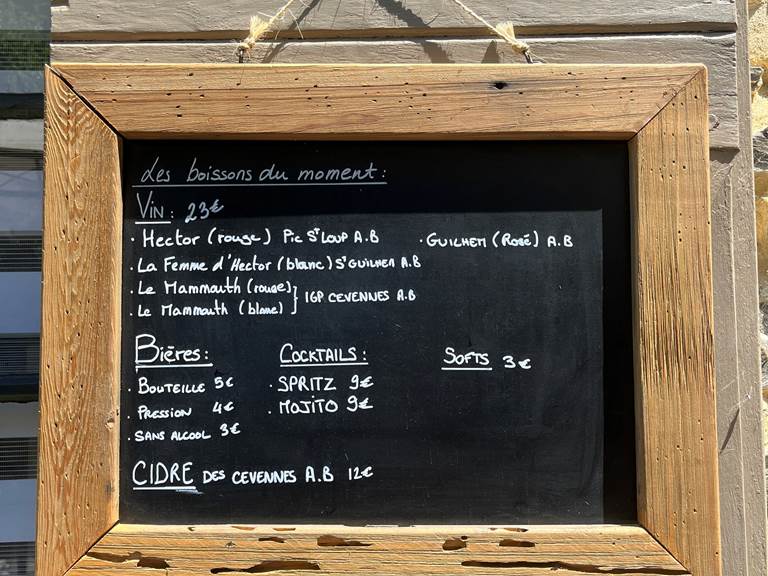 Menu des boissons