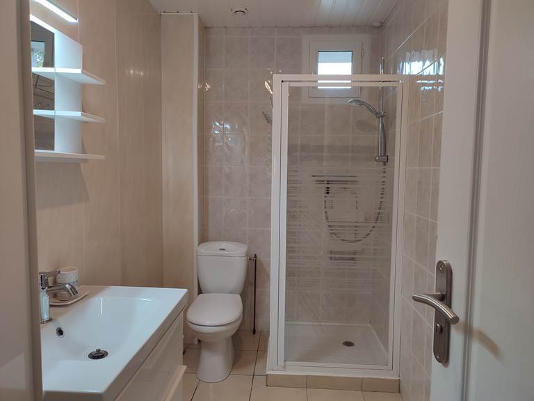 Salle de douche avec meuble vasque