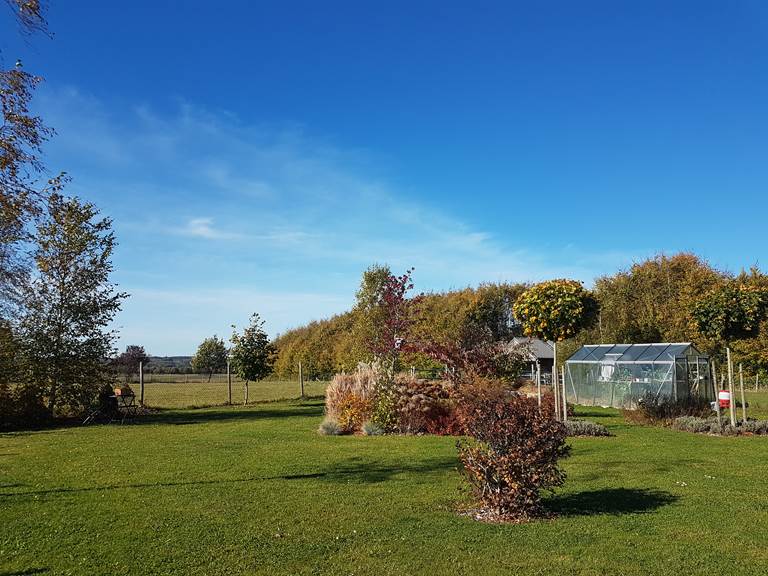 Vue sur le jardin et la serre