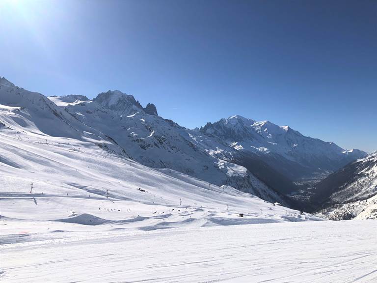 Domaine skiable La Balme/Vallorcine avec vue Mont Blanc