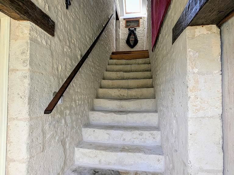 Original tuffeau stone stairs from the 1600s at Tuffeau Sunsets, Jaulnay Gites de Famille.