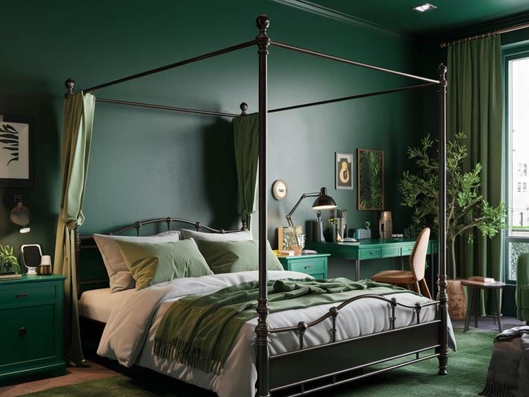 a cozy green bedroom