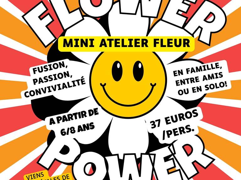 Red Yellow Illustrative Style Flower Power Retro Poster