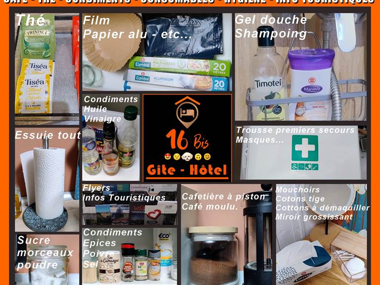 CAFE-THE-CONDIMENTS-PRODUITS HYGIENE-16 BIS GITE HOTEL