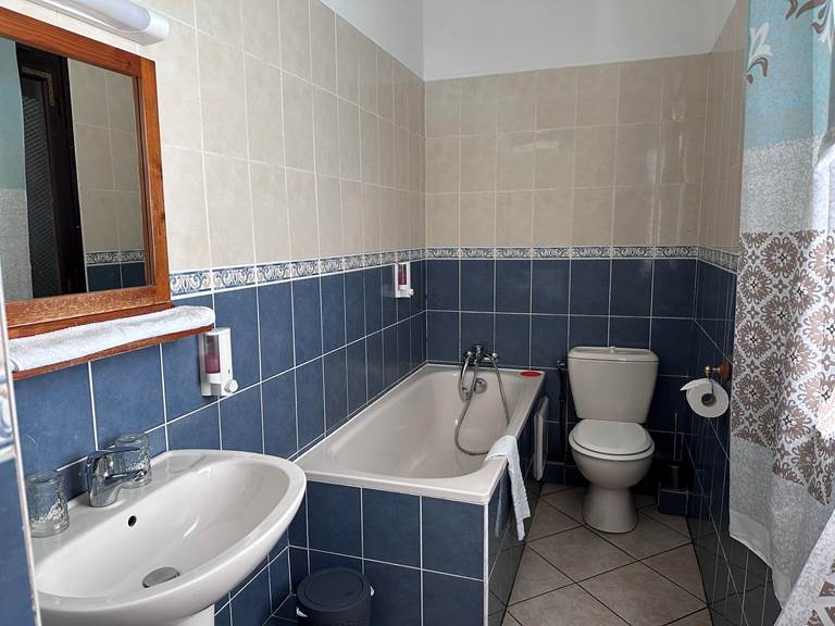 salle de bain privée avec baignoire, toilette et lavabo