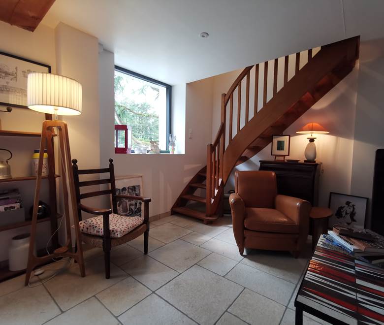 salon partagé entre les 3 chambres d'hôtes, moulin de La Retardière, Orvault