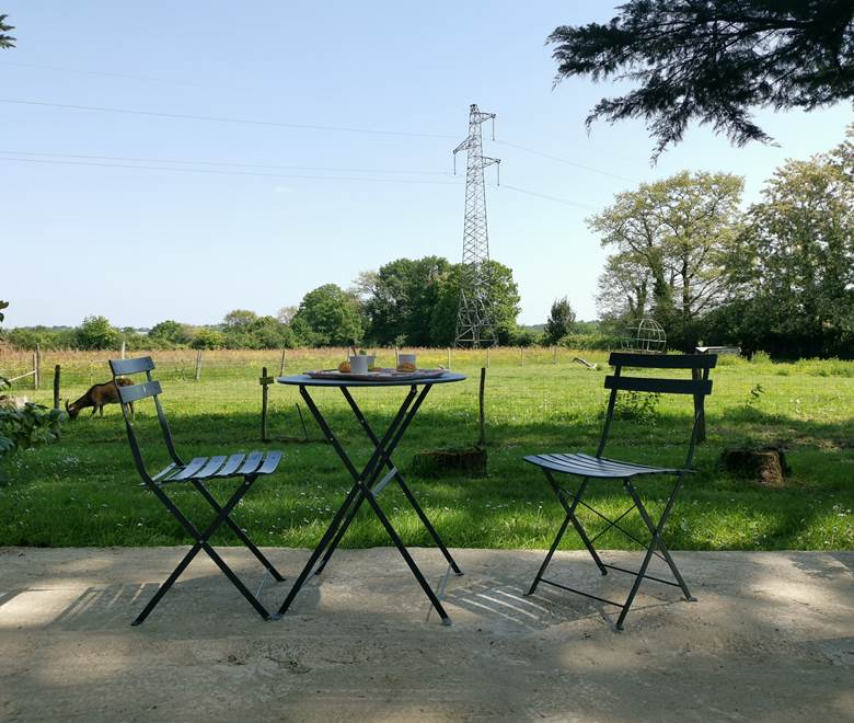 Terrasse privée chambre d'hôte Gingko, moulin de La Retardière