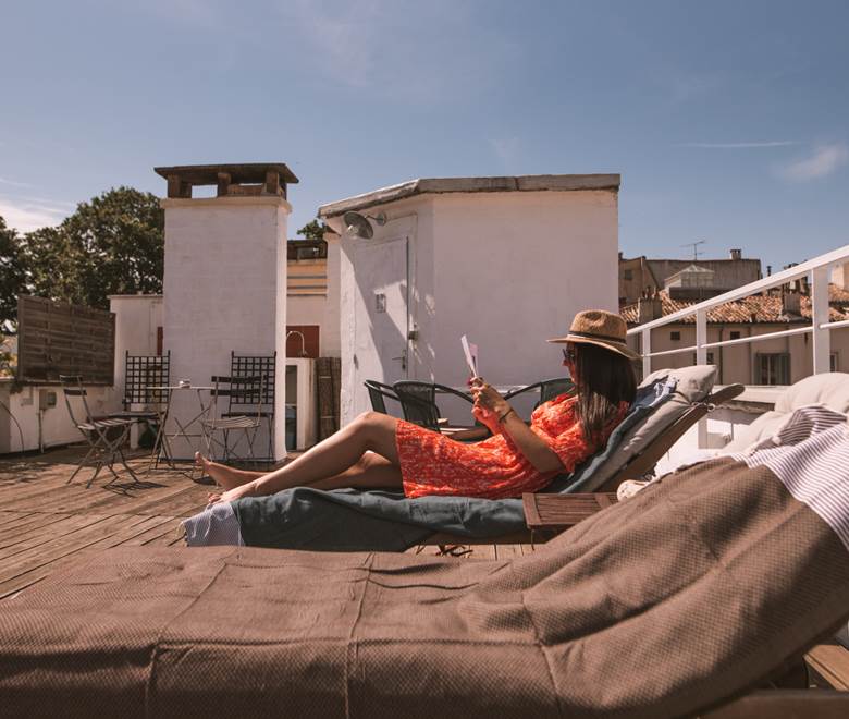Relaxing on the lounge chairs