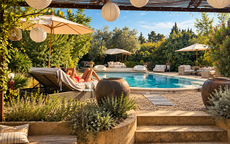 "Au Mas des Perrines, le temps ralentit...une parenthèse au bord de la piscine, entre jardins, soleil et douceur de vivre"