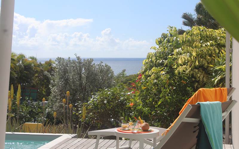 Iguane House villas & Micro Spa Villa Corail terrasse vue mer