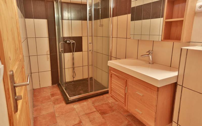 La salle d'eau composée d'une douche et d'un WC