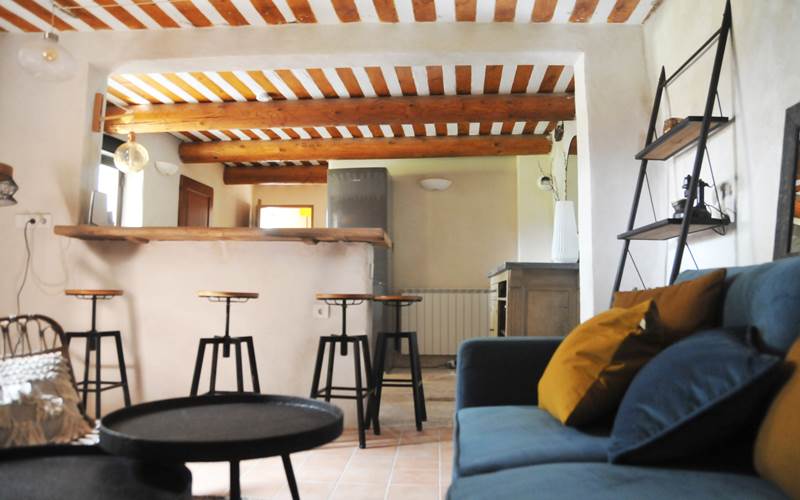 Les parties communes côté maison d'Hôtes avec Kitchenette, salon et table à manger