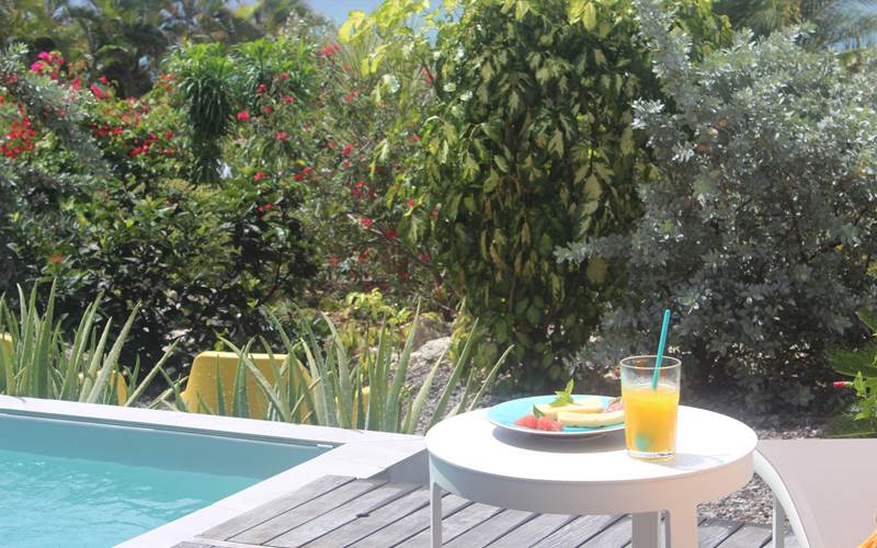 Iguane House villas & Micro Spa Villa Corail pause gourmande autour de la piscine