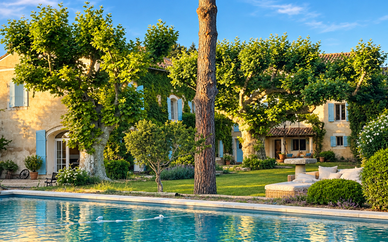 "Le charme du Mas depuis la piscine"