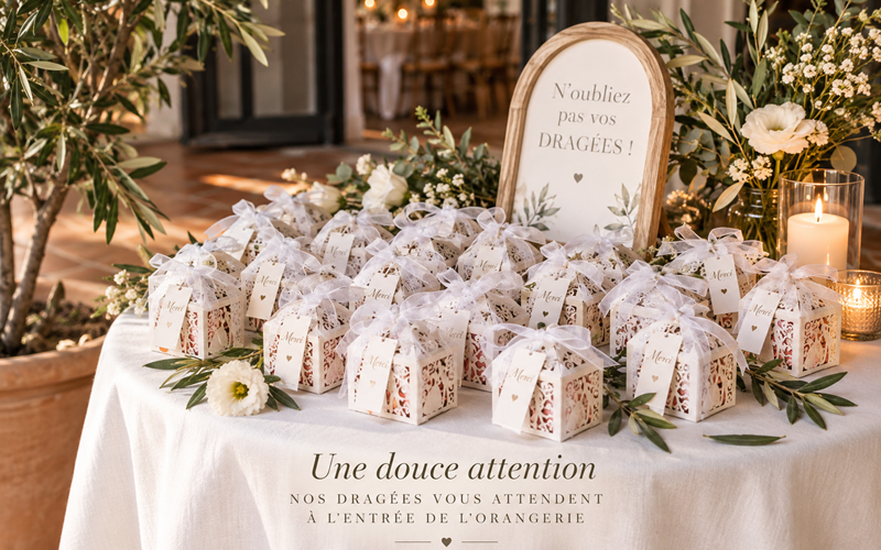 "Chaque événement se raconte aussi dans les détails : une attention délicate pour accueillir les invités à l'entrée de l'Orangerie"