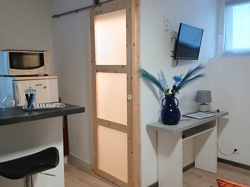 porte pour accéder à la salle d'eau en bois vitrée