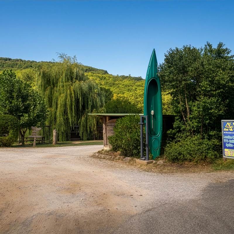 Entrée de la base Acti Eaux Vives entourée de verdure à Saint-Antonin-Noble-Val.-galerie