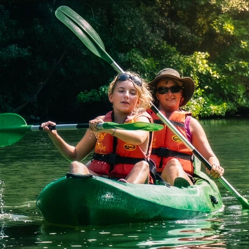 Moment inoubliable de famille en kayak sur une rivière calme au cœur de la nature.-galerie
