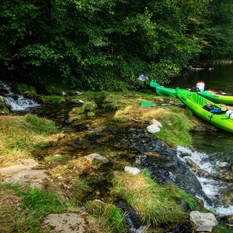 Petite pause au bord de la rivière pendant une descente au fil de l’Aveyron.-galerie