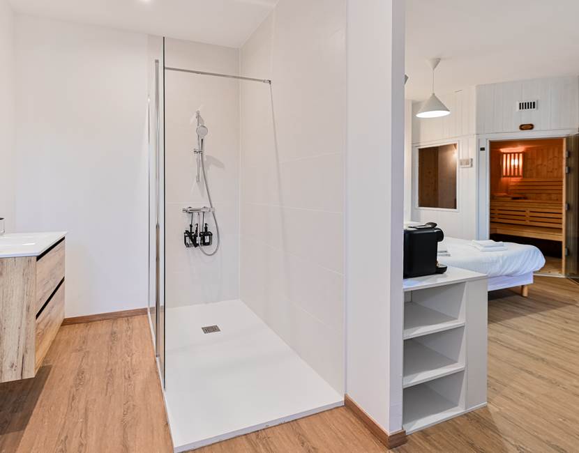 Salle d'eau spacieuse : grande douche spacieuse