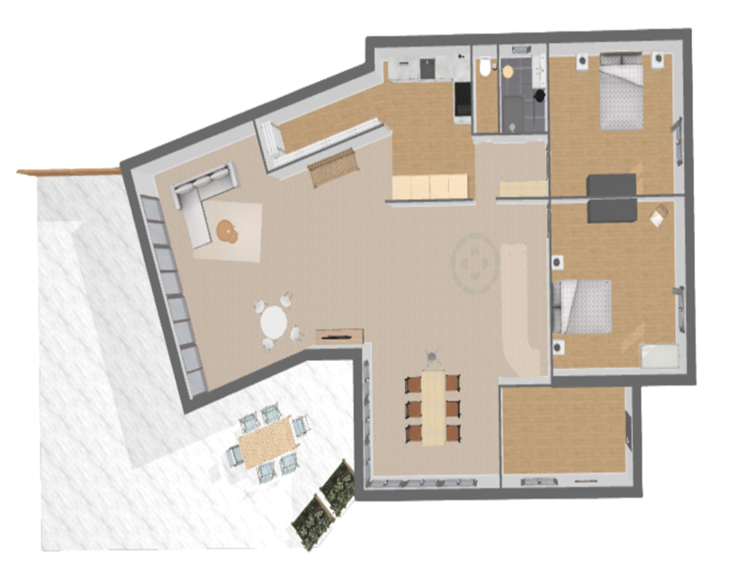 plan vue du dessus du rez de chaussée  / top view of ground floor