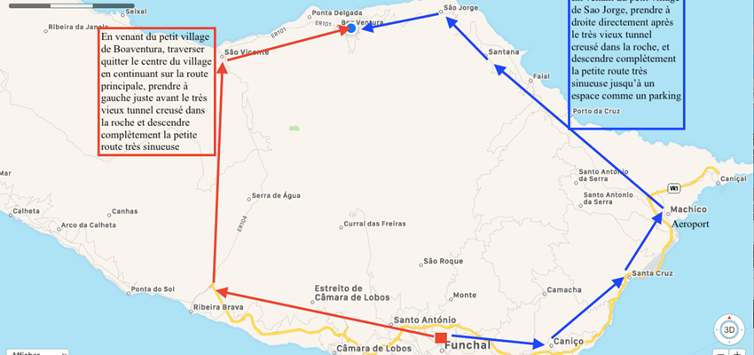Plan d'acce depuis Funchal aéroport