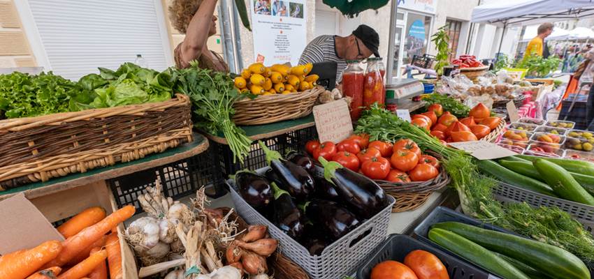 Un bel étalage de légumes au marché de Tonneins