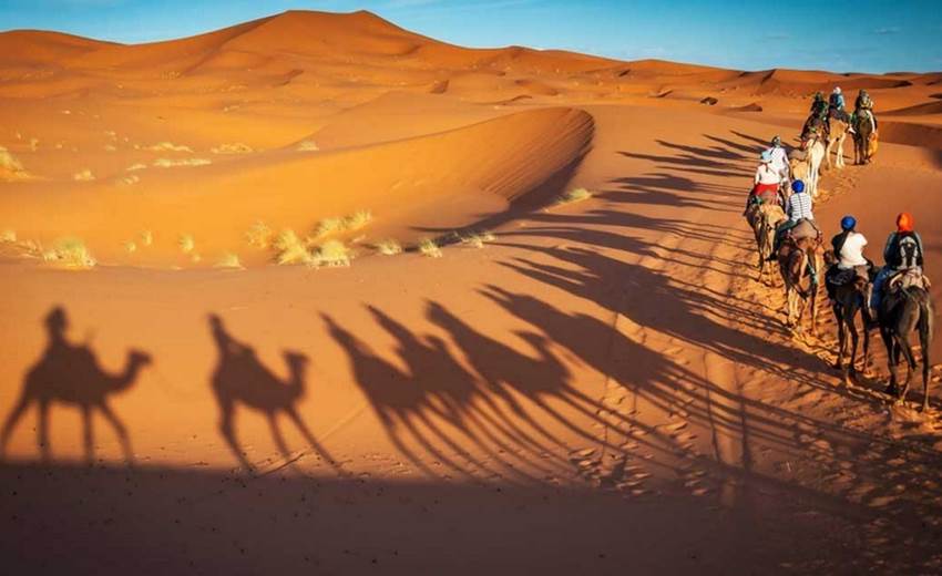 une balade à dos de chameau à travers les dune à Zagora