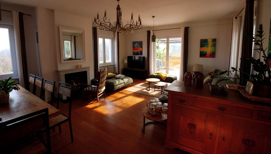 Salon, cheminée, canapés