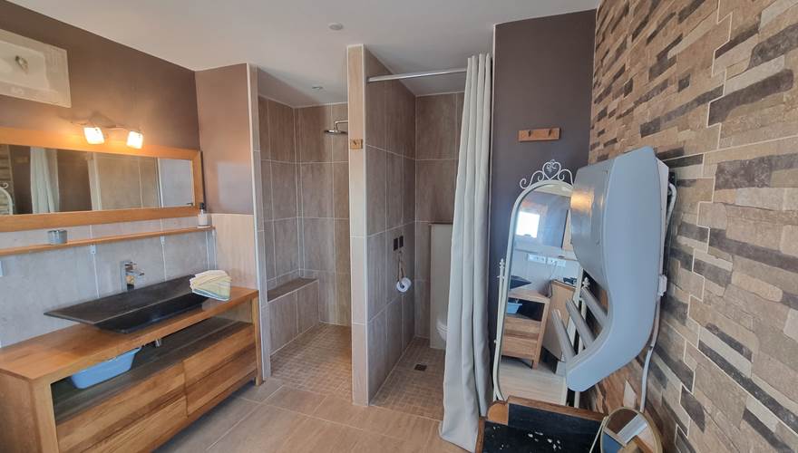 grande vasque, douche à l'italienne et WC séparés