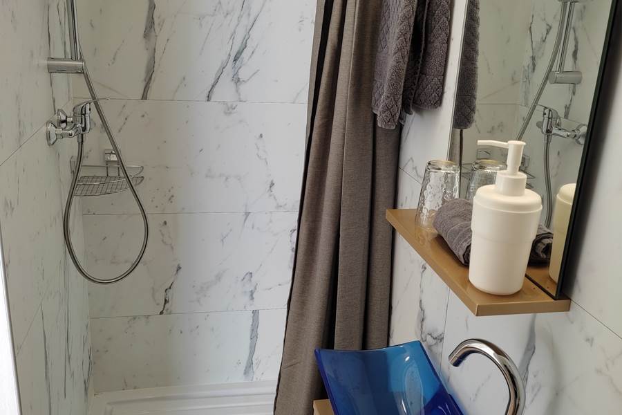 Chambre 2, douche et vasque.