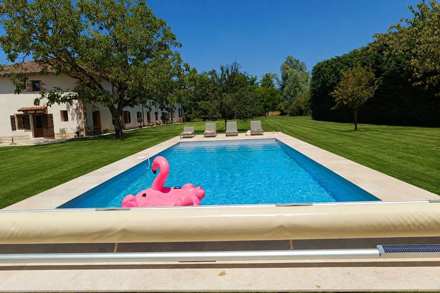 La piscine 12 × 5 m au cœur du parc