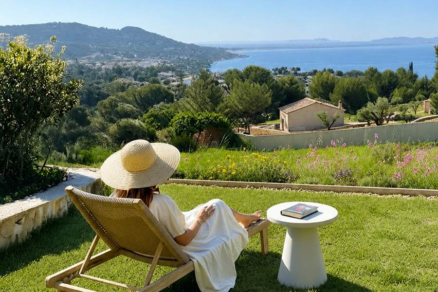 Terrasse privative vue mer et Iles d'Or