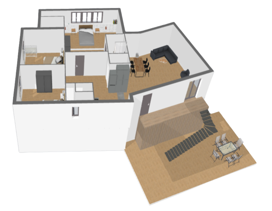 plan 3D avec exterieur / 3D plan with exterior