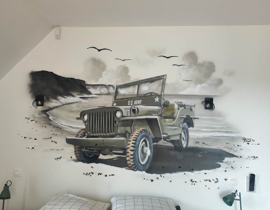 le-sherman-dessin-falaise-d-omaha-beach-plage-d-omaha-beachvéhicule-militaire-ww2-1944-sable-d-omaha-memoire