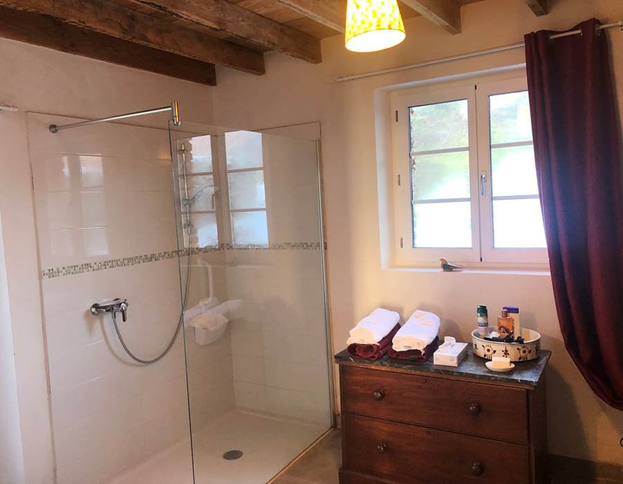 on rentre par la salle de bain et la douche xxl