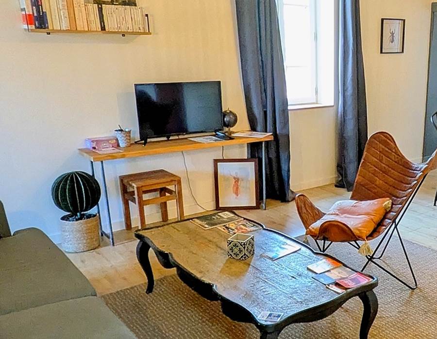 16 bis gite hotel-albi-marssac-salon-canapé clic-clac-tv-netflix-appartement
