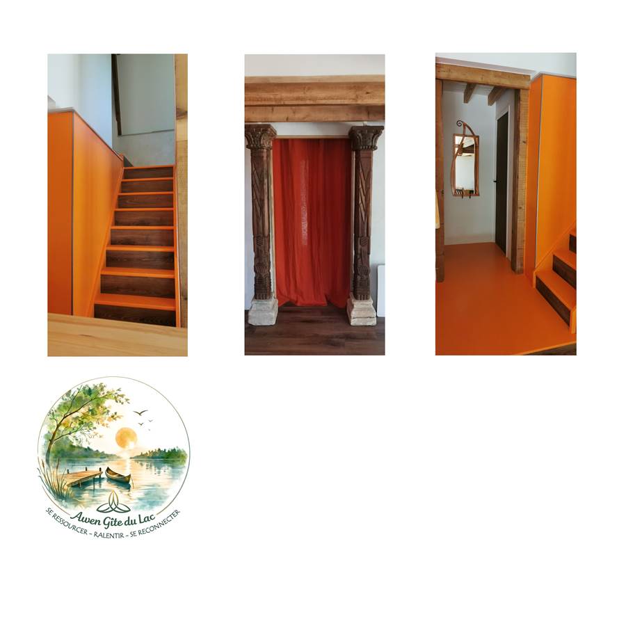 Awen_Gîte du lac_Entrée-palier vers les chambres-montée des marches_Vallée de la Rance_Bretagne